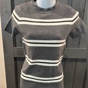 POL Gray and White Striped Short Sleeve Top NWOT